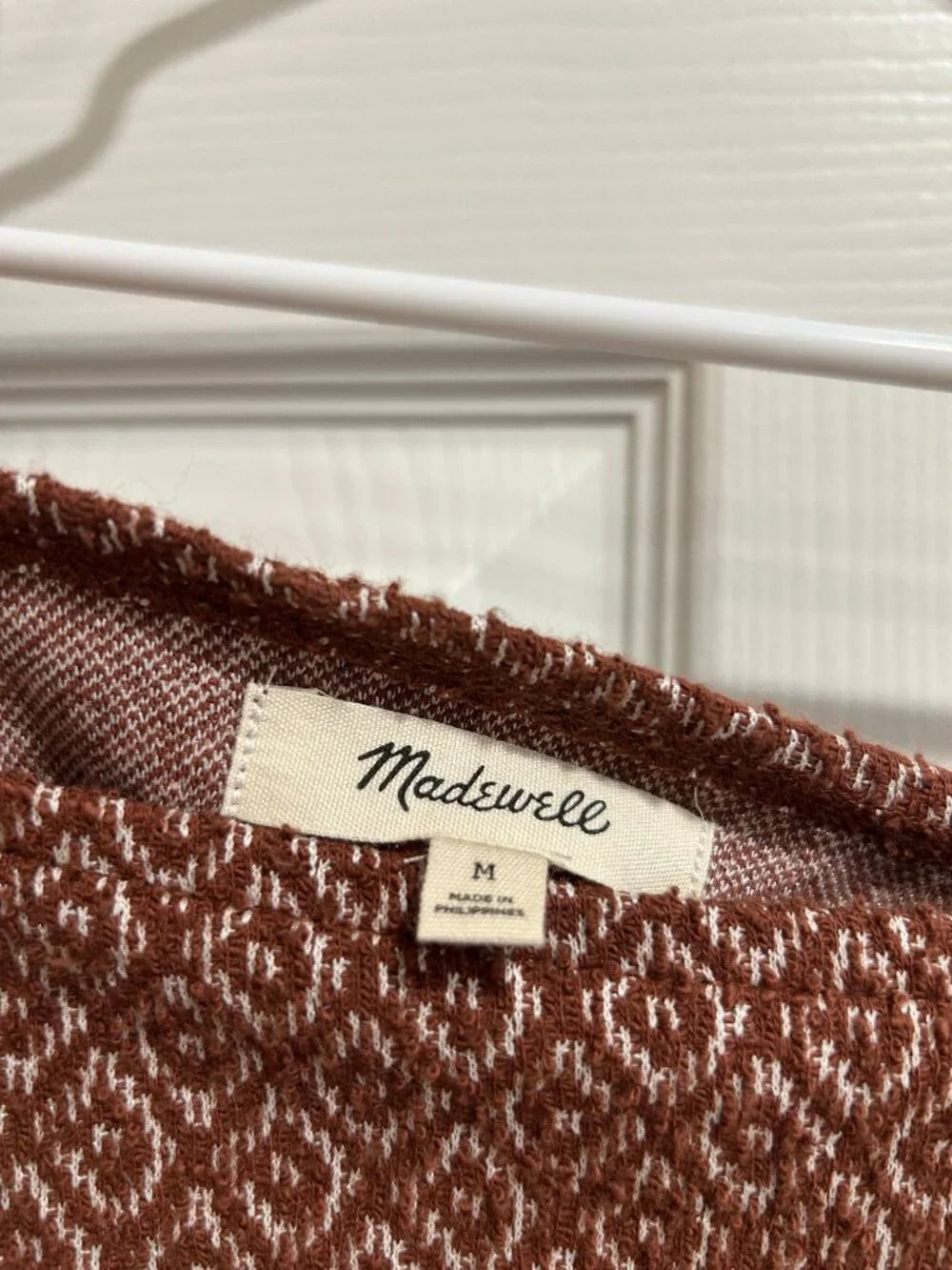 Madewell Brown Jacquard Puff-Sleeve Crop Top Size Medium - NWOT