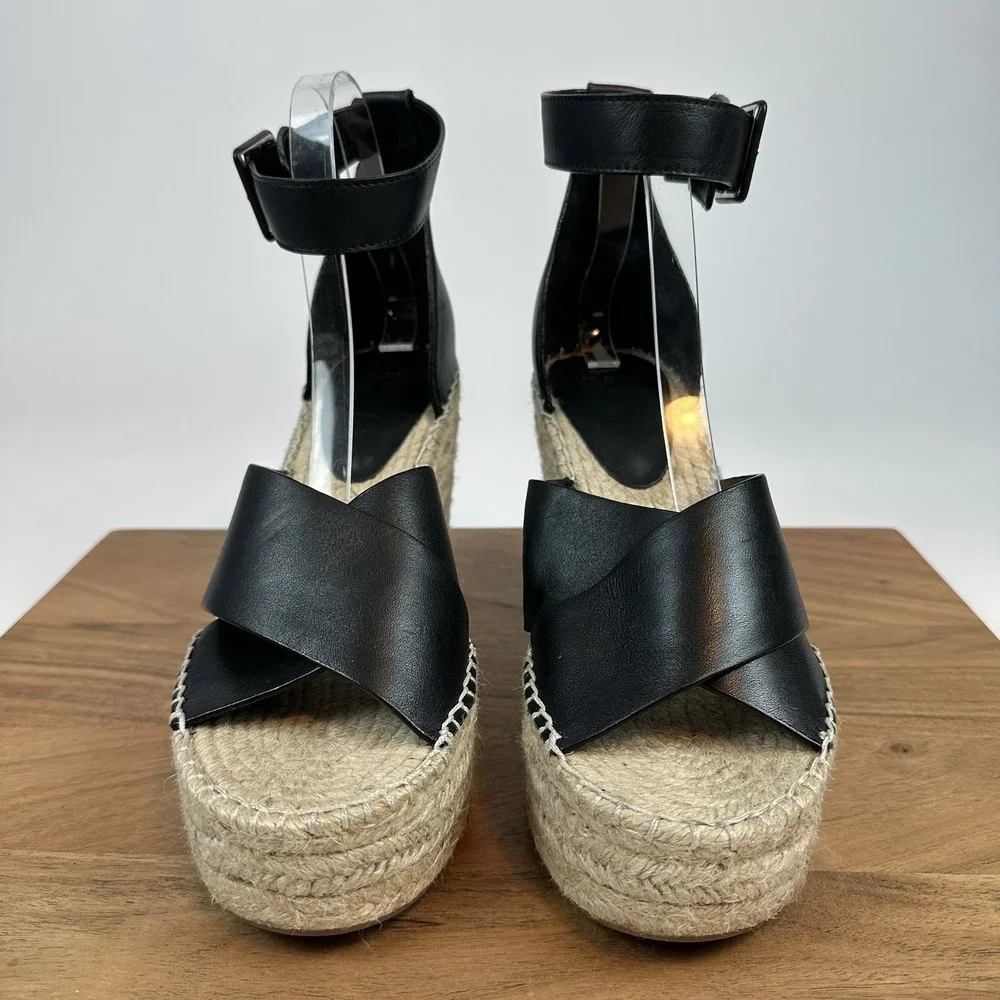 New Womens Marc Fisher LTD Able Espadrille Black Platform Wedge Sandals Size‎ 11