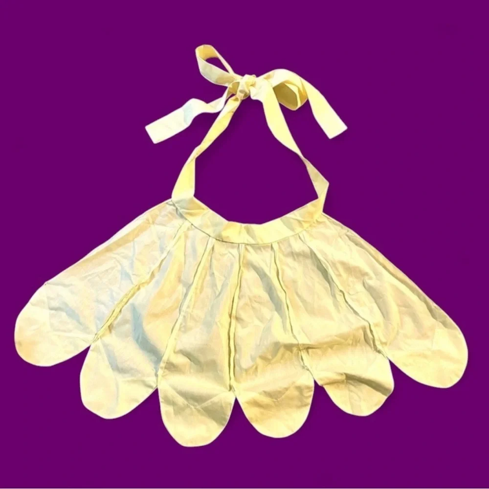 Vintage Handmade Half Apron Yellow Floral Scalloped Hem Cottagecore Kitchen EUC