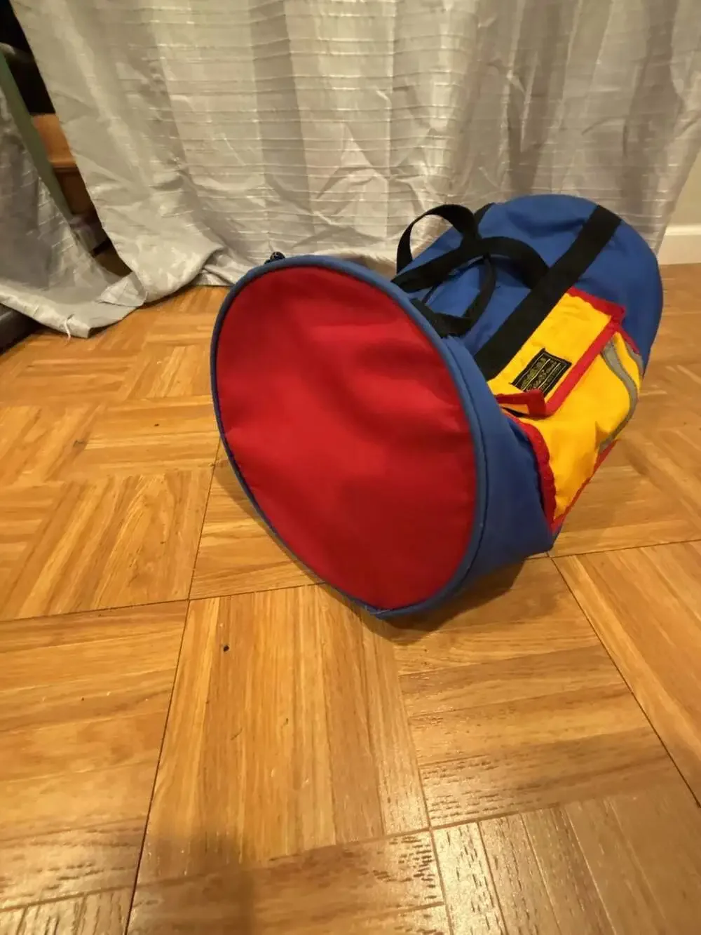 Vintage Eddie Bauer Expedition Outfitter Blue Yellow Red Duffel Bag