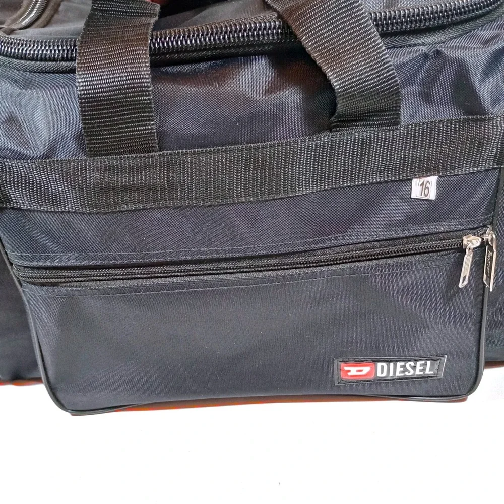 Diesel Duffel Bag Large Black Nylon Good Multi-Pocket Travel Gym Weekender Bag