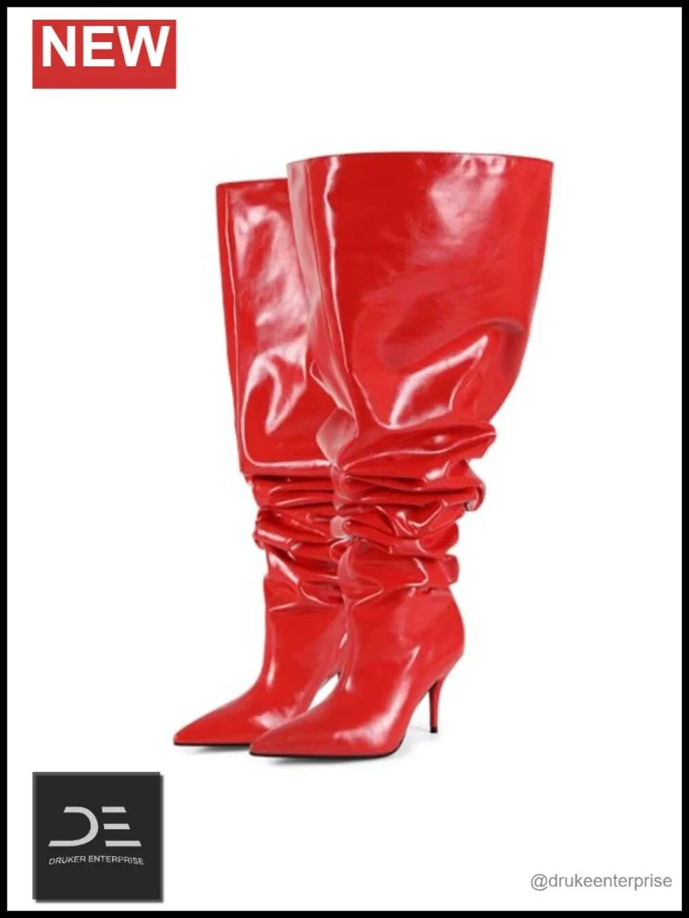 Wide Calf Stiletto Heel Over the Knee Boots Women Faux Leather Thigh High