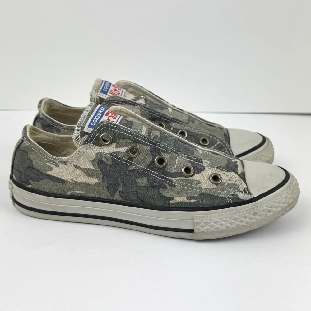 Converse All Star Shoes. Junior Size 2 unisex Camo Laceless Olive Khaki 660976C