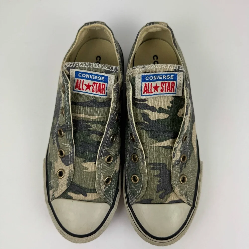 Converse All Star Shoes. Junior Size 2 unisex Camo Laceless Olive Khaki 660976C