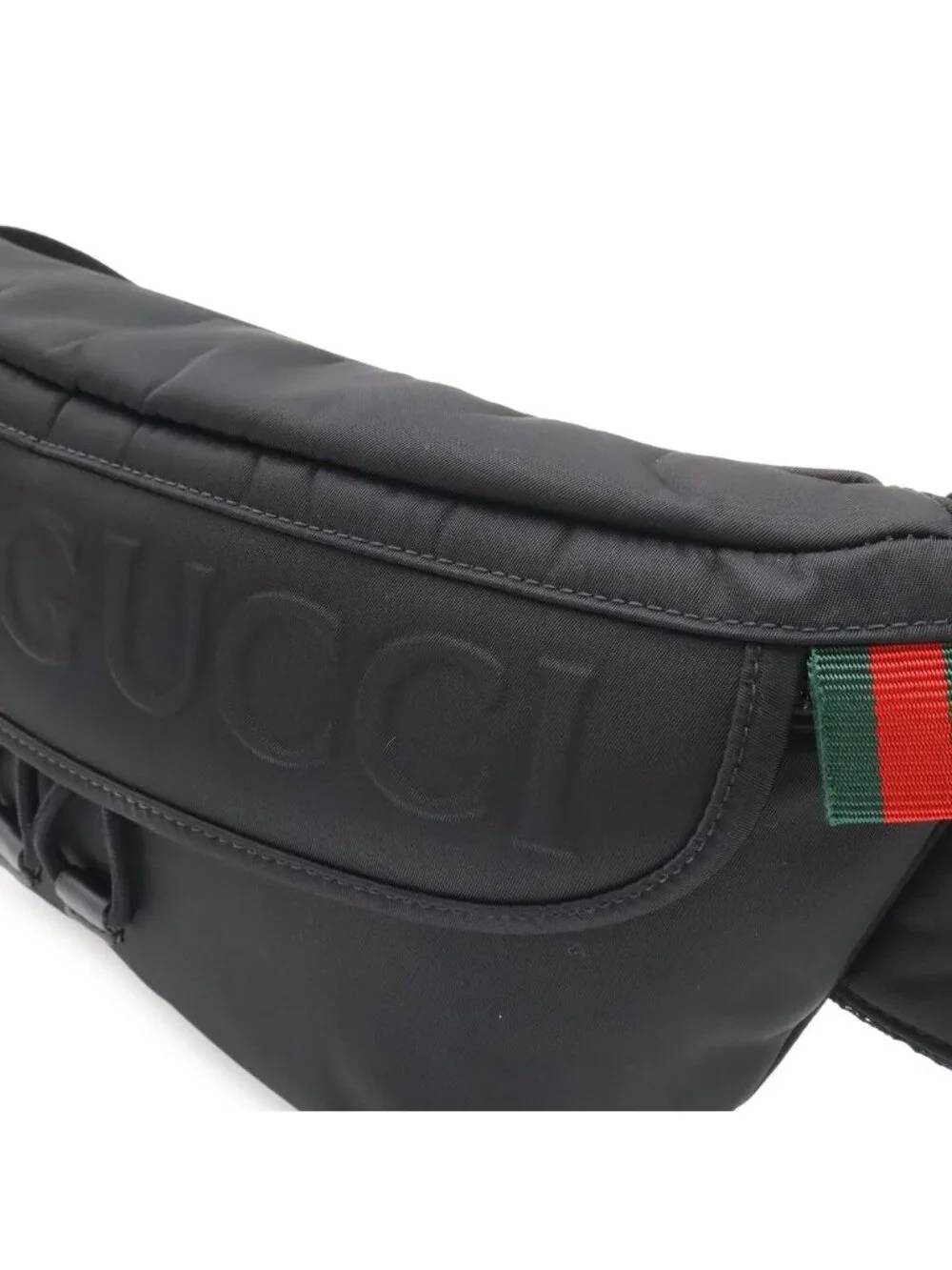 Gucci Logo Nylon Small Belt Bag Waist Pouch Hip Black Silver