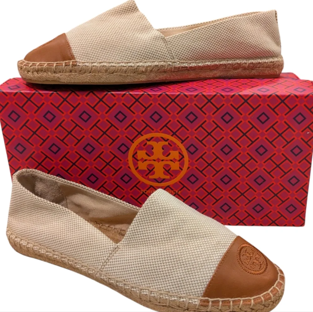 Tory Burch Colorblock Natural Tan Espadrille Flats Women's Size 9.5 NWOT