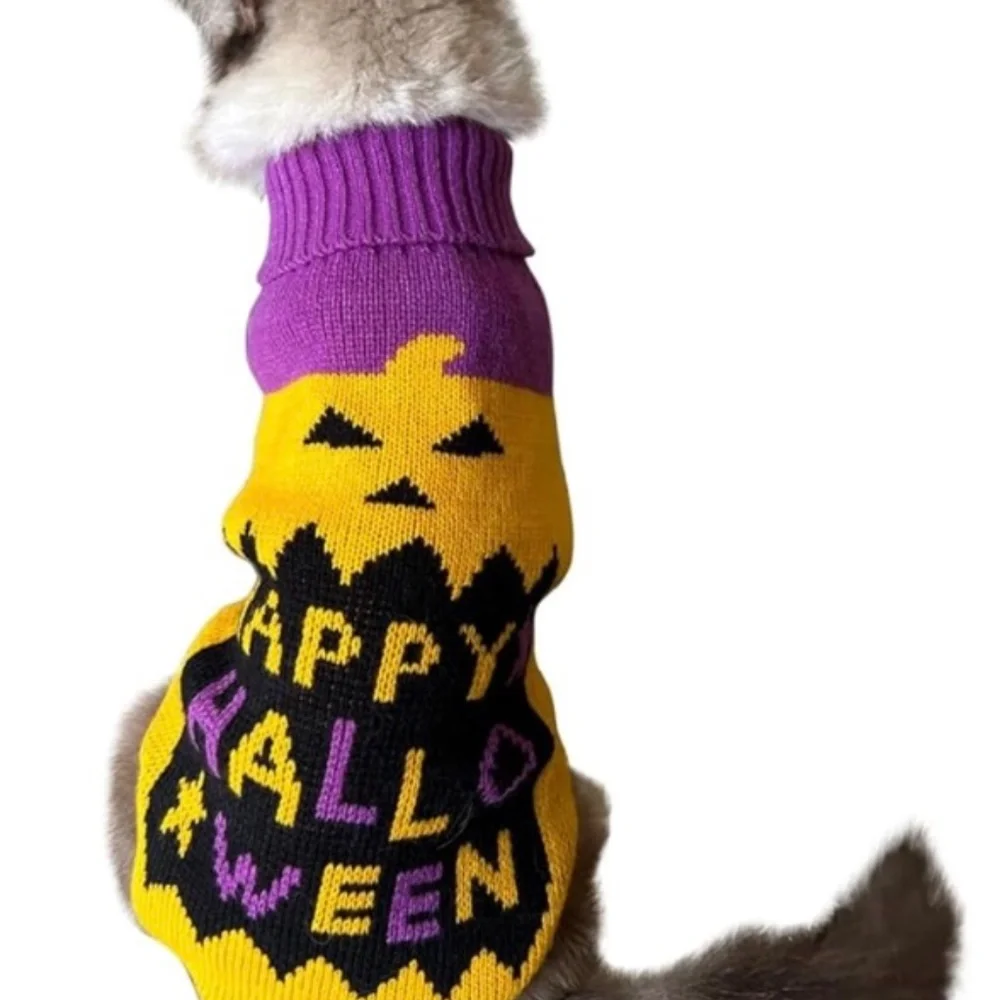 NWOT Dog/Cat Halloween Sweaters Cat Pumpkin Turtleneck Knitwear Size Large