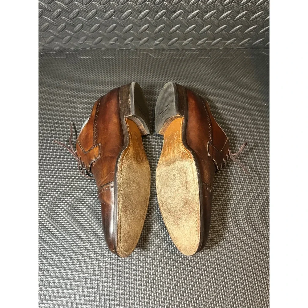Magnanni Derby Shoes Mens 10 Brown Leather Cap Toe Brogue 12440 Made in Spain