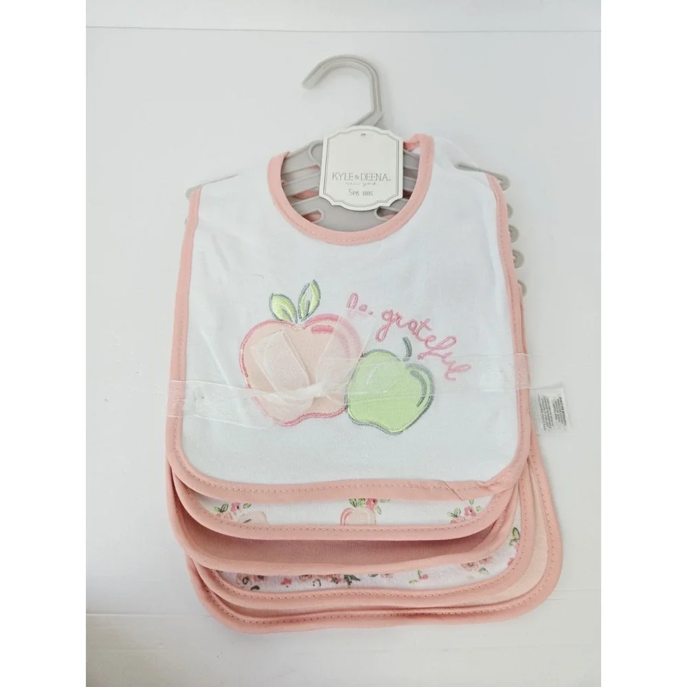 Kyle &‎ Deena Baby  Bibs 5 Pack Be Grateful apple peach NWT