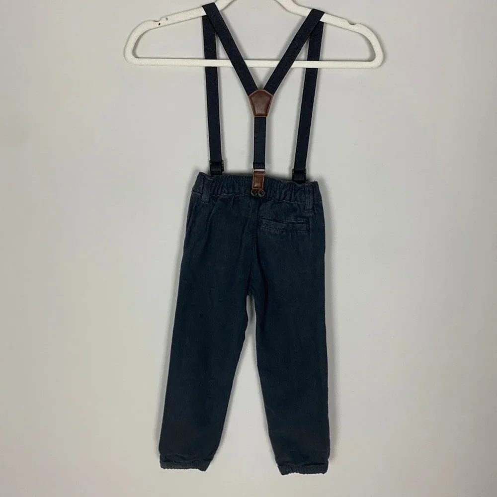 OshKosh B'gosh Herringbone Suspender Jogger Pants Boys 4T Gray Detachable Straps