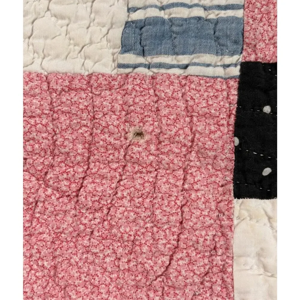 Vintage Handmade Patchwork Quilt Size 76x42 Pink M3
