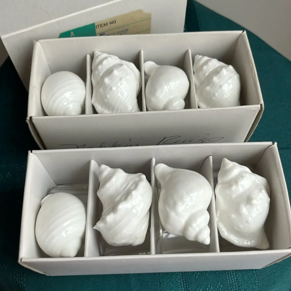Vintage Shell Napkin Rings Seashells Acrylic Lucite Bone‎ China Conch Set 8
