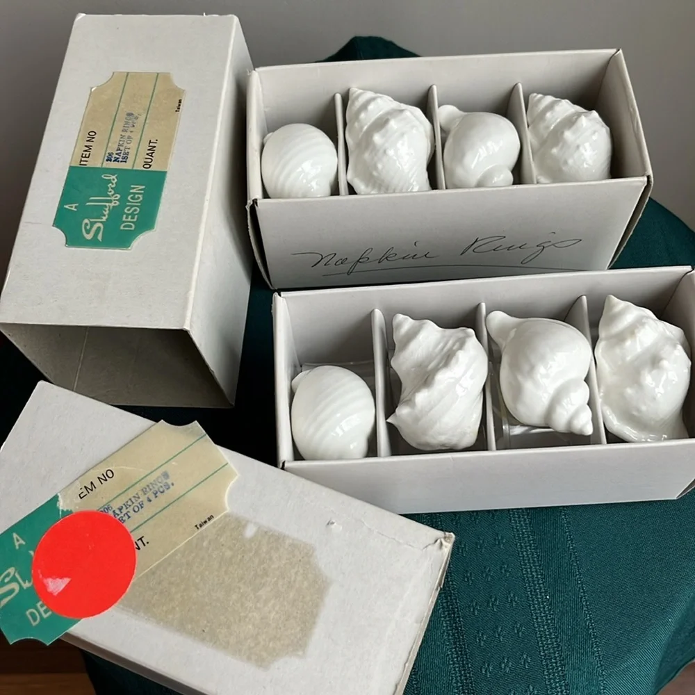 Vintage Shell Napkin Rings Seashells Acrylic Lucite Bone‎ China Conch Set 8