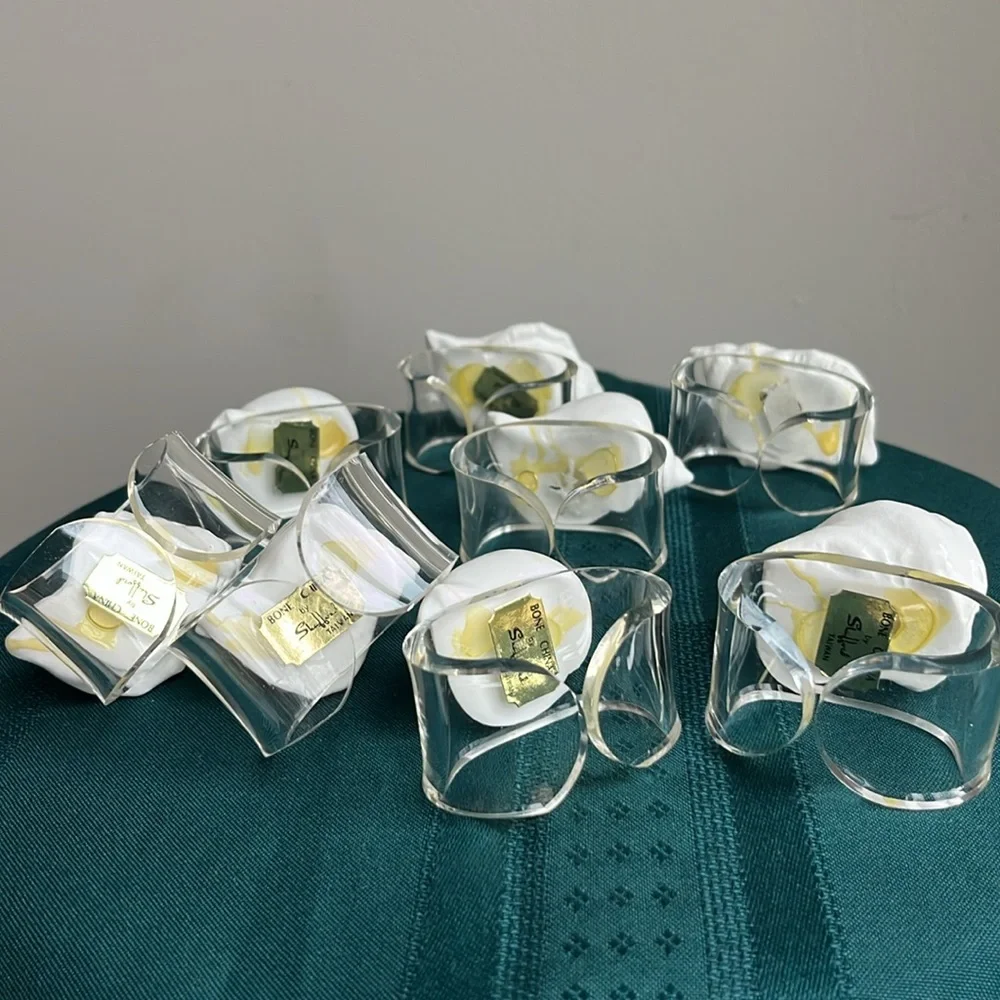 Vintage Shell Napkin Rings Seashells Acrylic Lucite Bone‎ China Conch Set 8