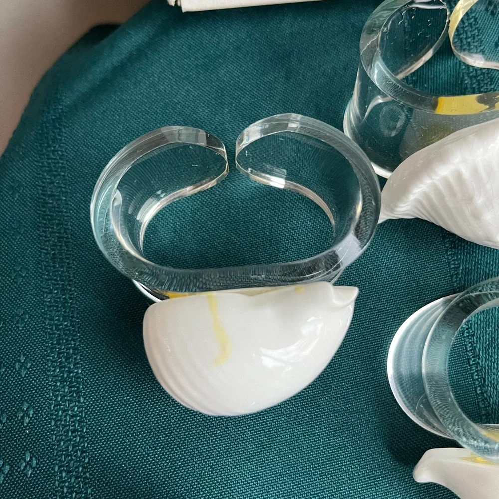 Vintage Shell Napkin Rings Seashells Acrylic Lucite Bone‎ China Conch Set 8
