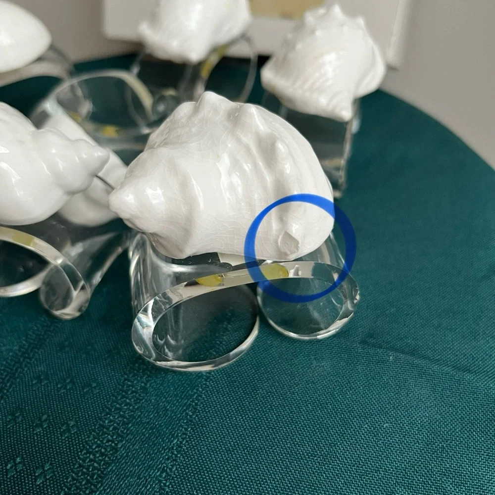 Vintage Shell Napkin Rings Seashells Acrylic Lucite Bone‎ China Conch Set 8