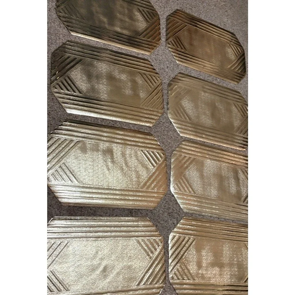 Vintage Gold Art Deco Placemats Set of 8 Geometric Table Mats Retro Glam