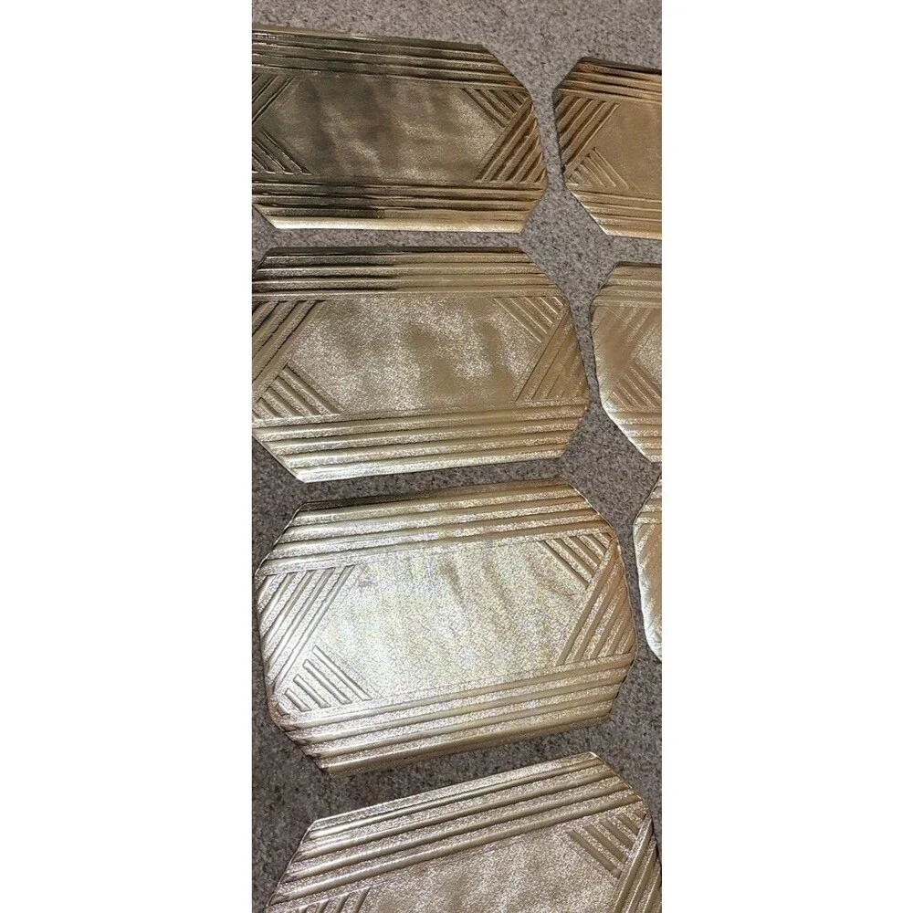 Vintage Gold Art Deco Placemats Set of 8 Geometric Table Mats Retro Glam