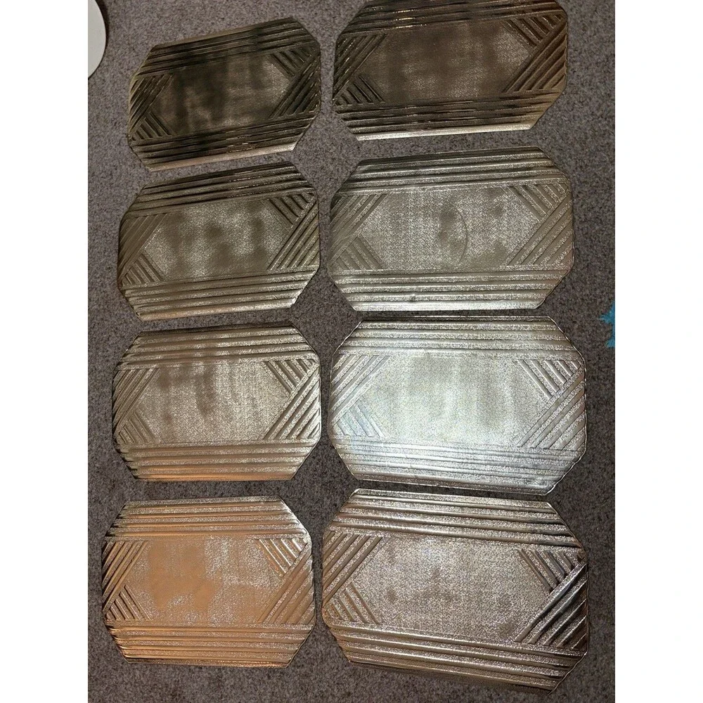 Vintage Gold Art Deco Placemats Set of 8 Geometric Table Mats Retro Glam