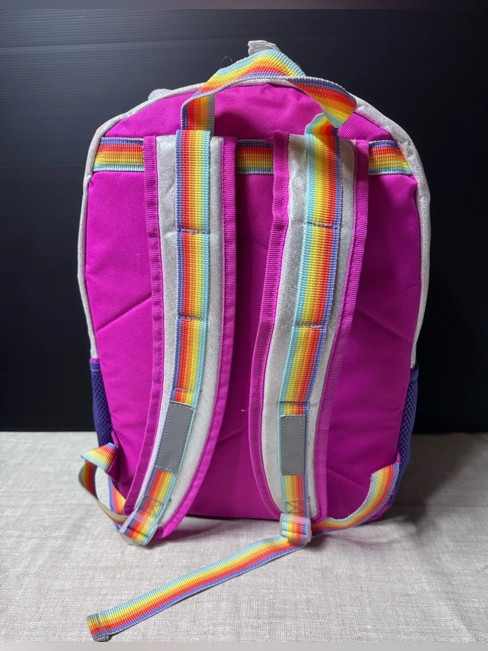 Silver Unicorn Sequin Kids Backpack with Rainbow Accents