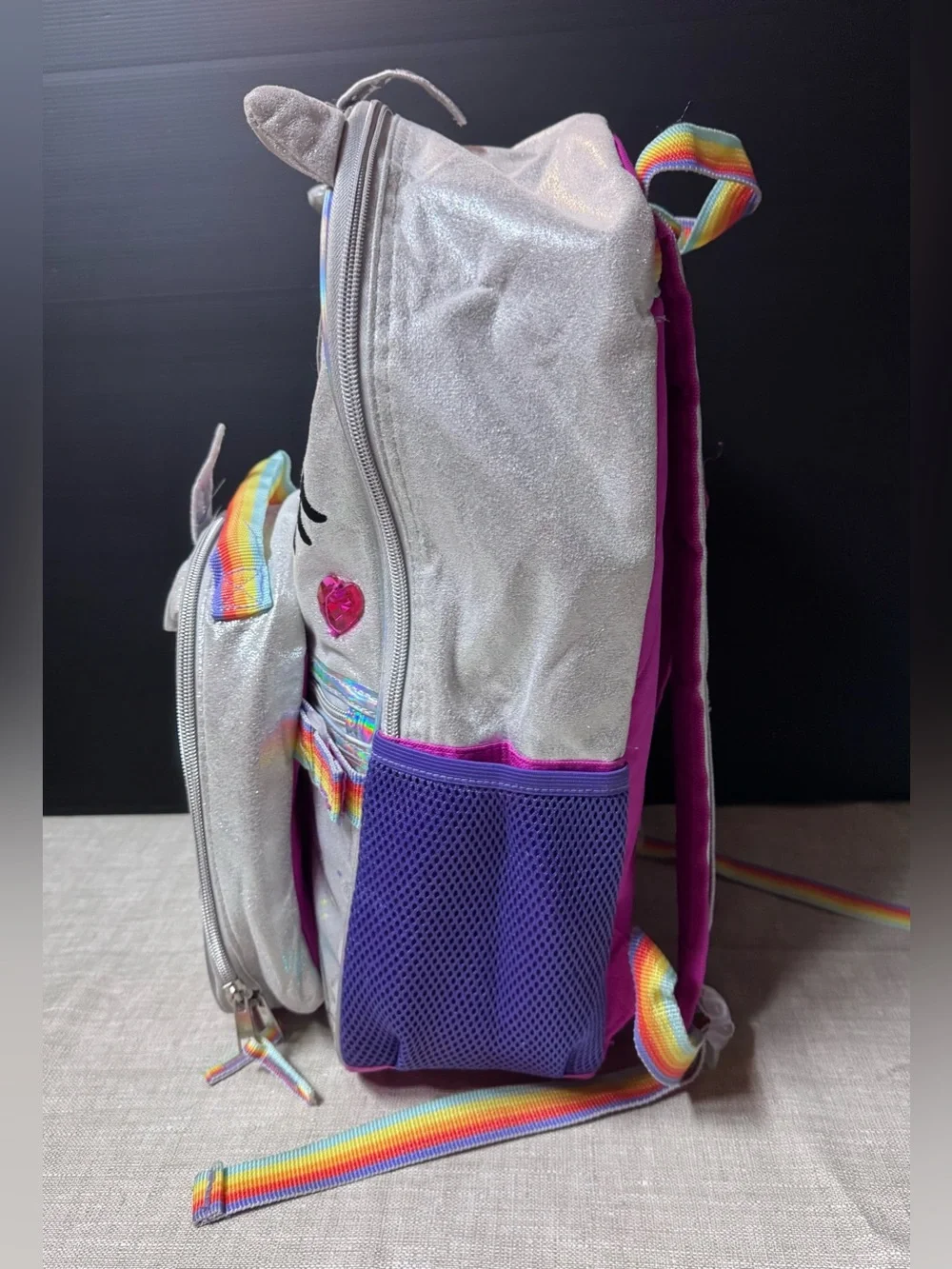 Silver Unicorn Sequin Kids Backpack with Rainbow Accents
