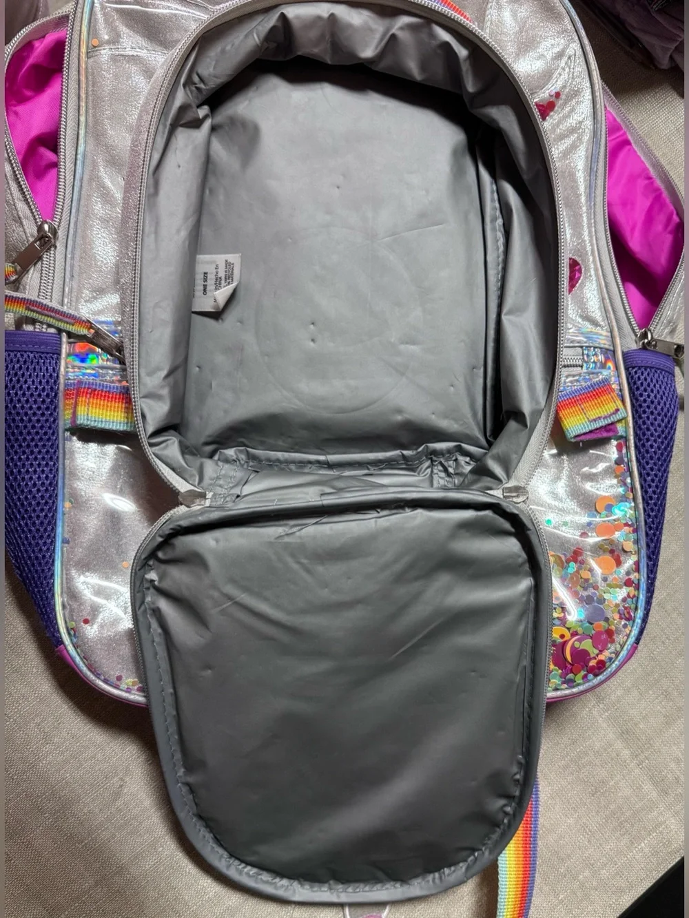 Silver Unicorn Sequin Kids Backpack with Rainbow Accents
