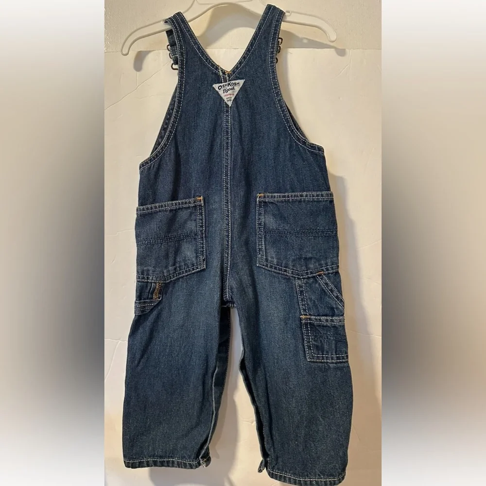 Vintage Oshkosh B'Gosh Baby Boy Size 12 Mth Blue Jean Carpenter Overalls Vestbak