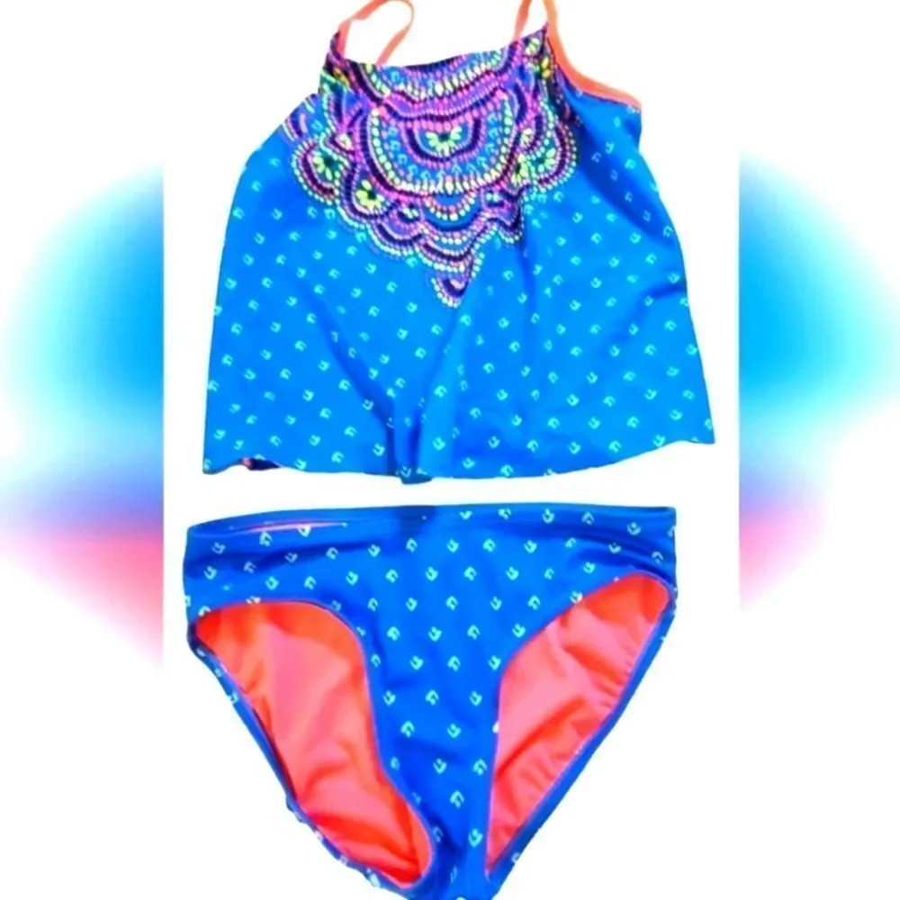 Justice Tankini 2-Pc Swimsuit Mandela Flower Print Girls‎ sz 10
