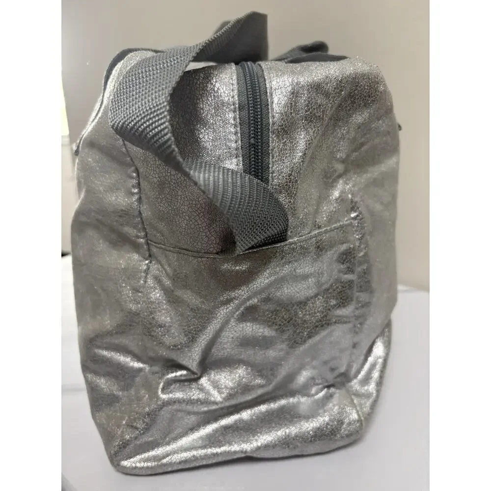 Justice Silver Metallic Duffel Bag Live Justice Heart Logo‎ Tween Gym Dance