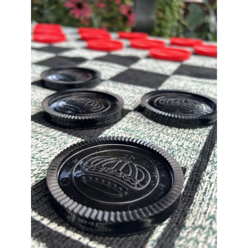 Jumbo Checkers Tic Tac Toe 3-in-1 Woven Rug Game 26” Complete With Bag