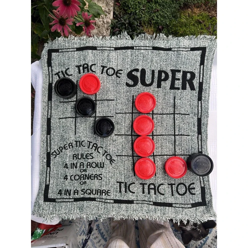 Jumbo Checkers Tic Tac Toe 3-in-1 Woven Rug Game 26” Complete With Bag