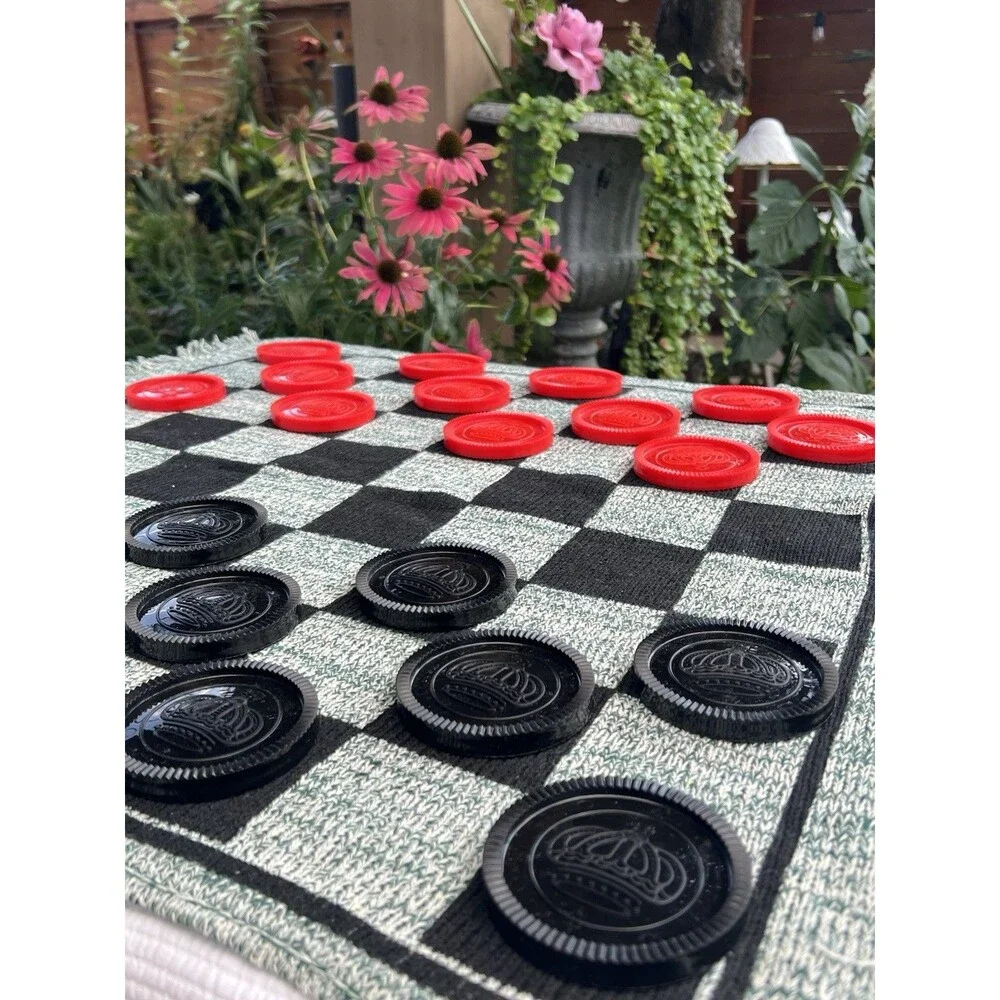 Jumbo Checkers Tic Tac Toe 3-in-1 Woven Rug Game 26” Complete With Bag