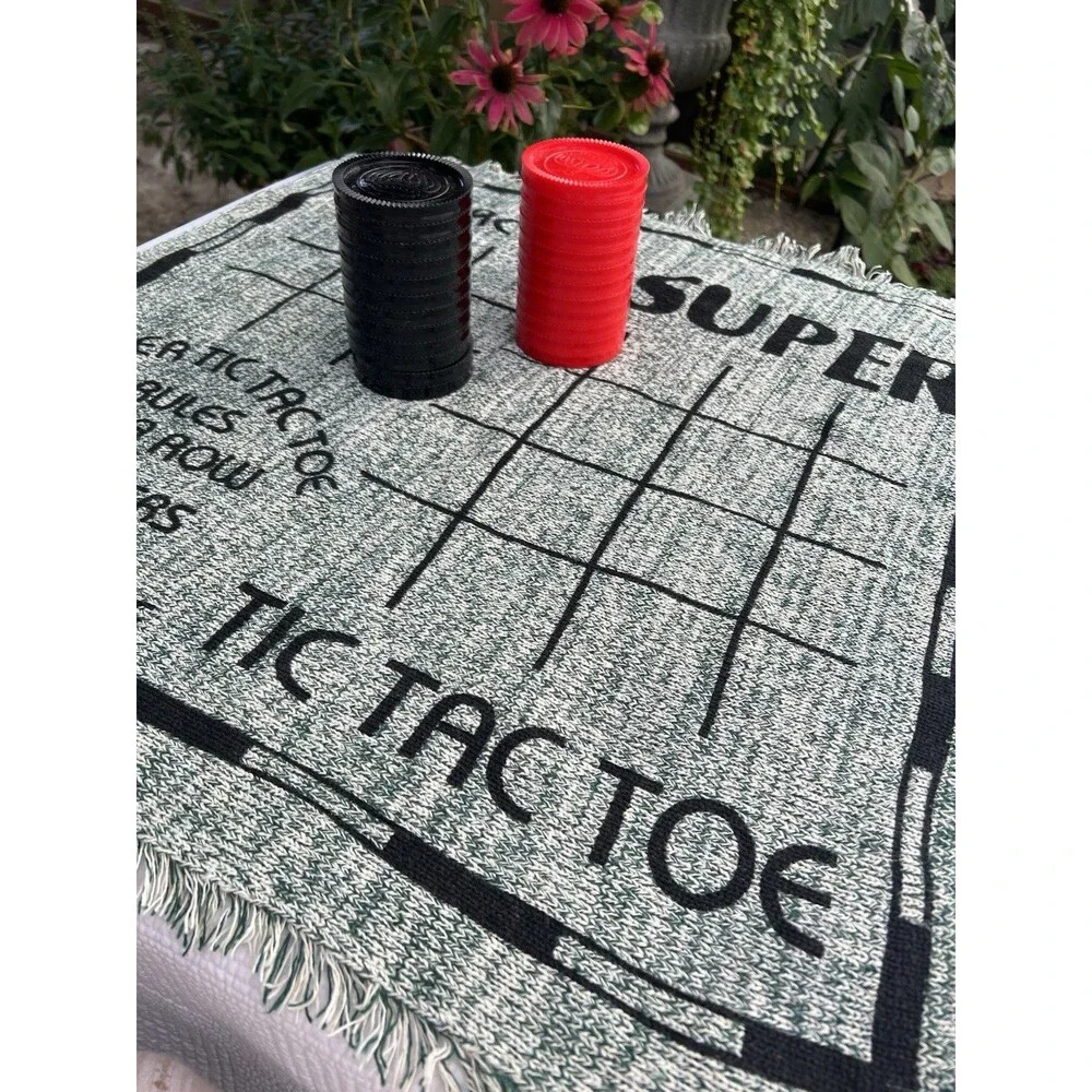 Jumbo Checkers Tic Tac Toe 3-in-1 Woven Rug Game 26” Complete With Bag