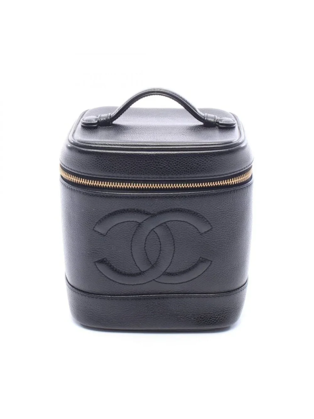 Chanel Handbag CC Logo Black Caviar Leather Vertical Vanity