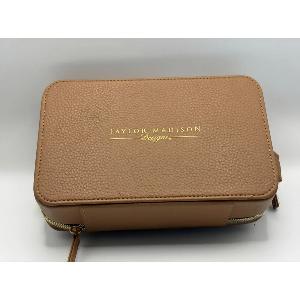 Taylor Madison Designs Tan Pebbled Jewelry Case & Cosmetic Bag Travel Organizer