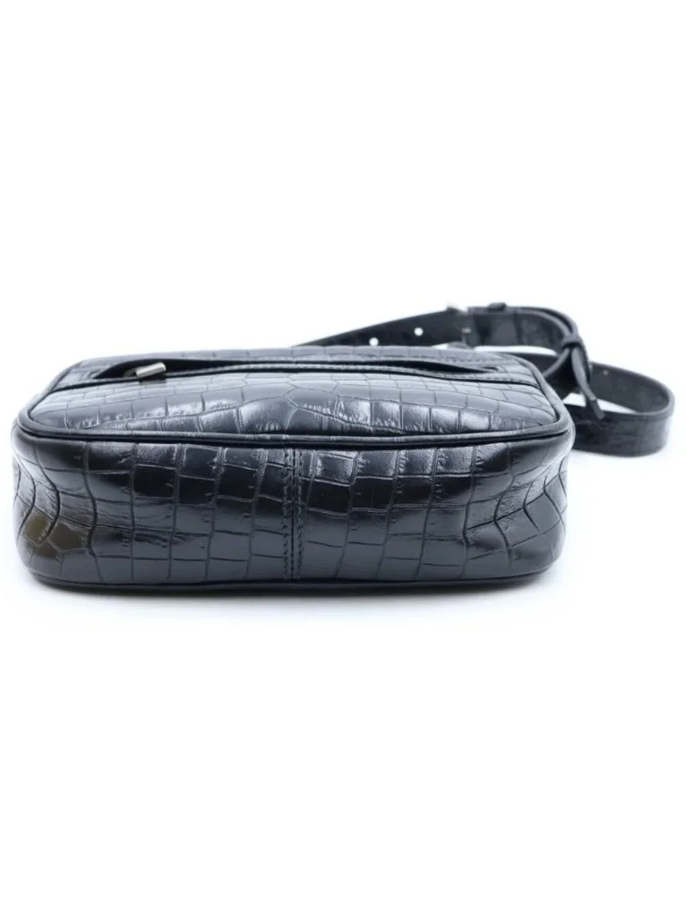 Saint Laurent Paris Camp Small Camera Shoulder Bag Leather Croco Embossed Black