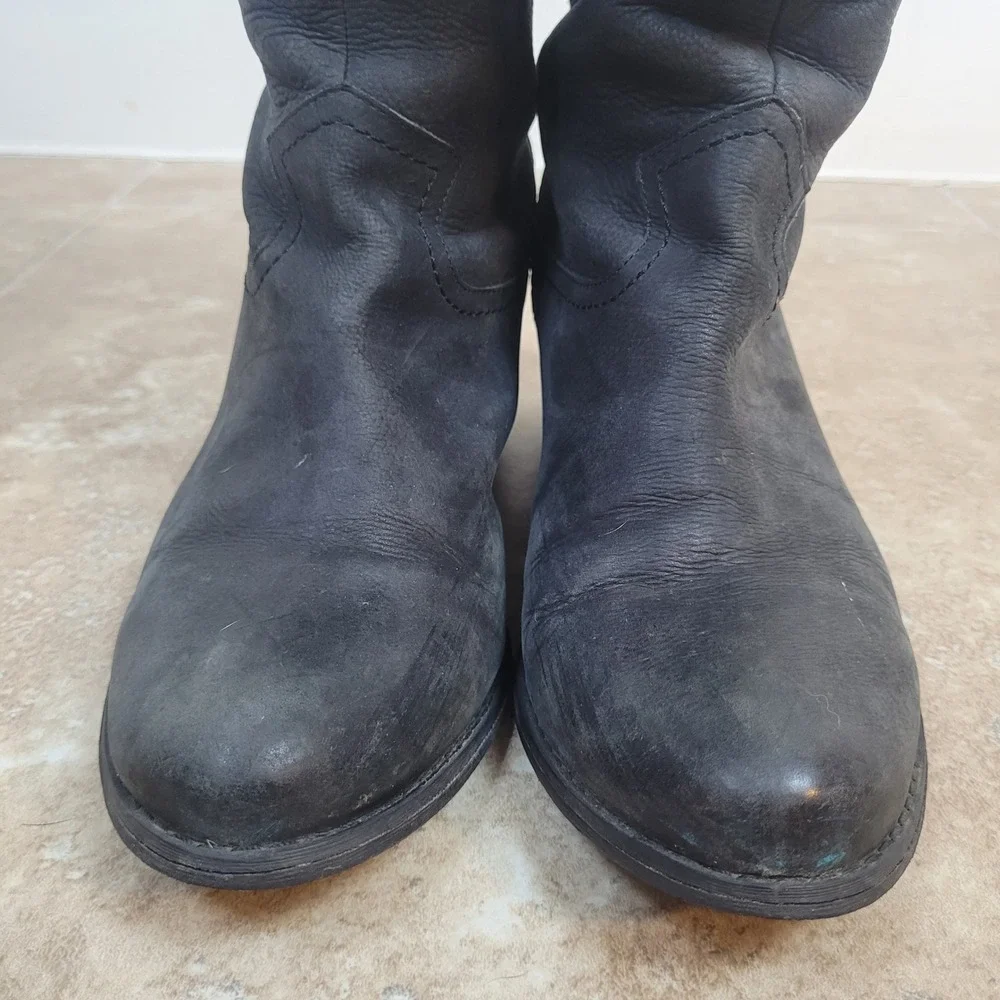 Naughty Monkey Boots 9 Black Leather OTK Grommet Rocker Biker Moto Boho Tall