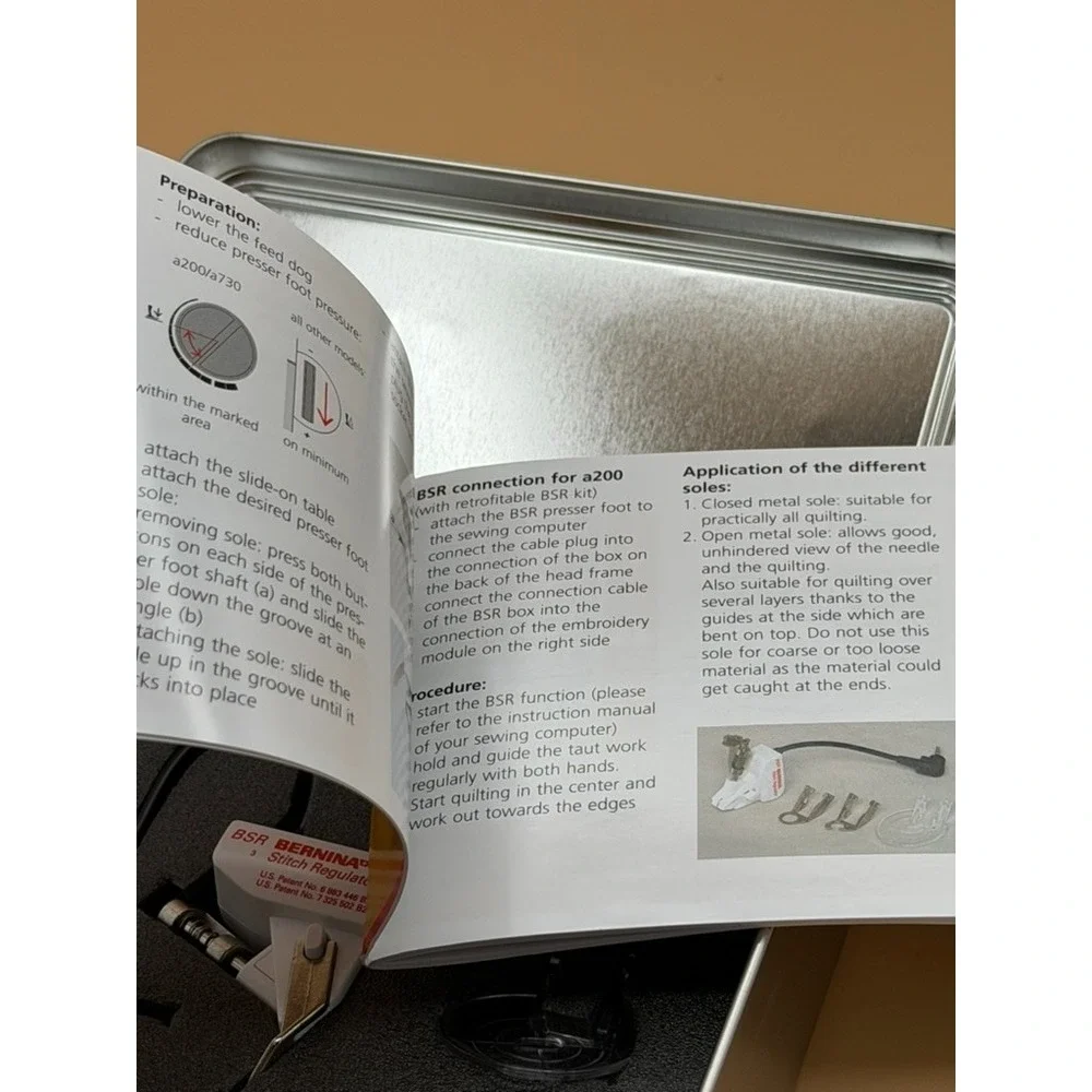Bernina BSR 3 Stitch Regulator Foot w 2 Soles Cable Case Manual Quilting