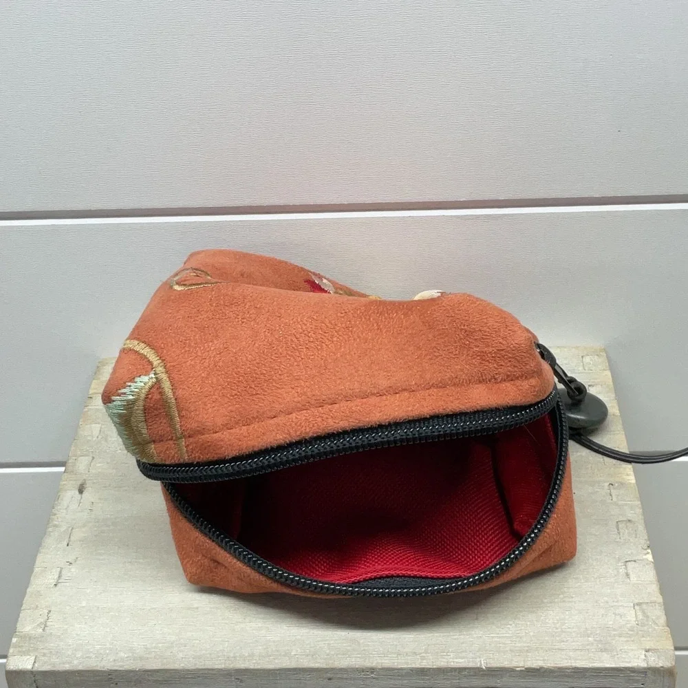 Sally Spicer San Francisco Burnt Orange Floral Embroidered Faux Suede Pouch Bag