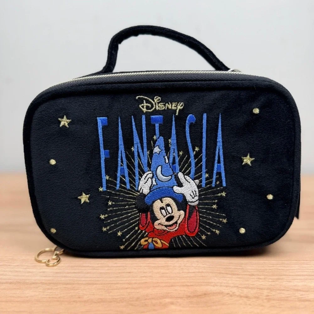 Disney Primark Fantasia Cosmetic Makeup Bag Black Sorcerer Mickey Velvet‎ NWT