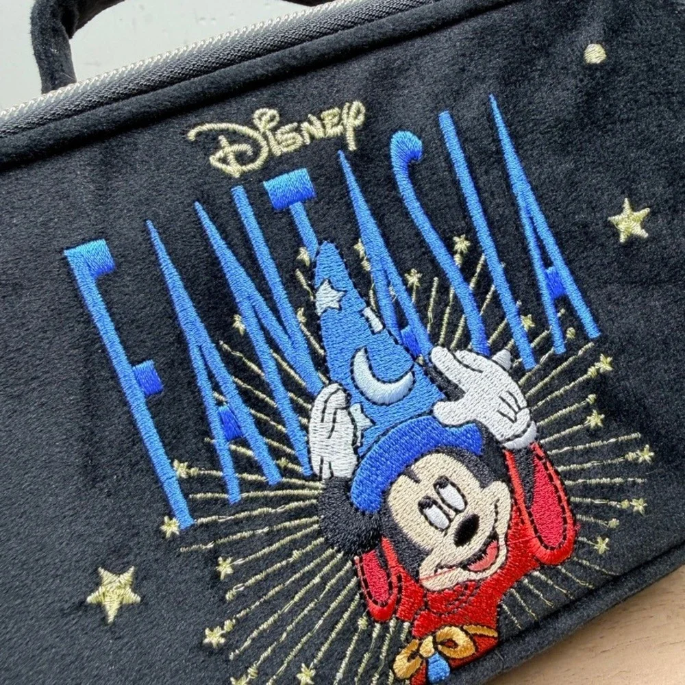 Disney Primark Fantasia Cosmetic Makeup Bag Black Sorcerer Mickey Velvet‎ NWT