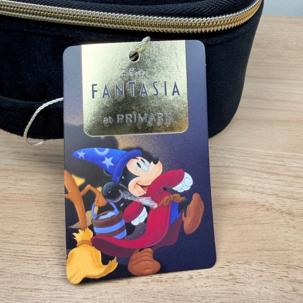 Disney Primark Fantasia Cosmetic Makeup Bag Black Sorcerer Mickey Velvet‎ NWT