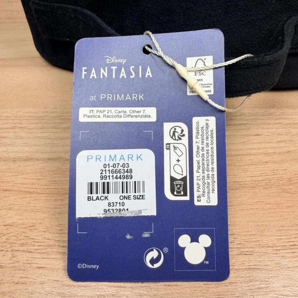 Disney Primark Fantasia Cosmetic Makeup Bag Black Sorcerer Mickey Velvet‎ NWT