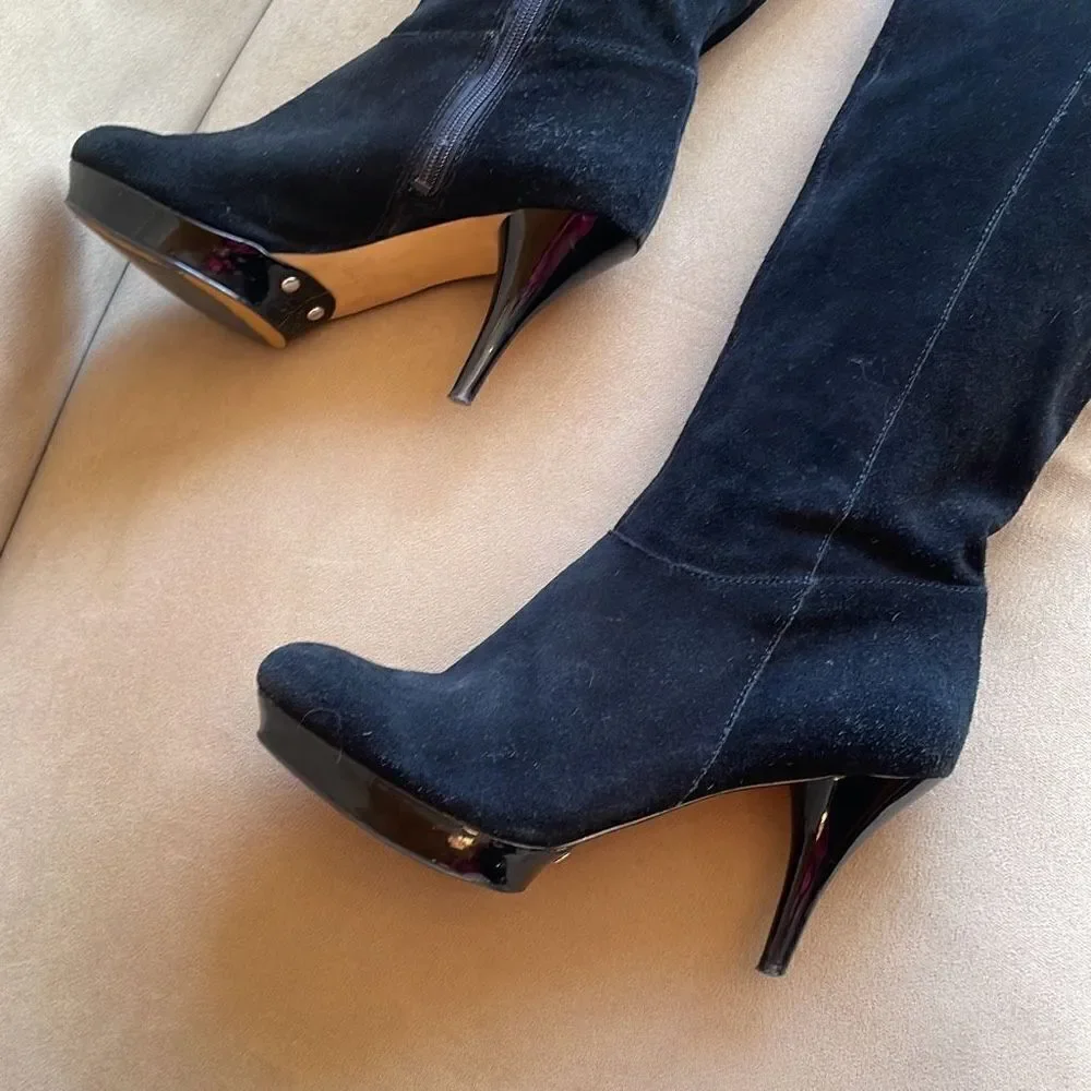 Nine West Destry Black Suede Over The Knee OTK Boots 6.5
