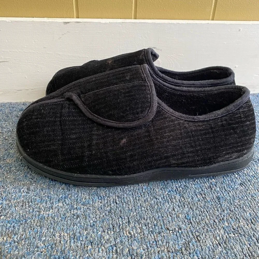 Mens sz 11 slip on slippers w/adjustable top strap black