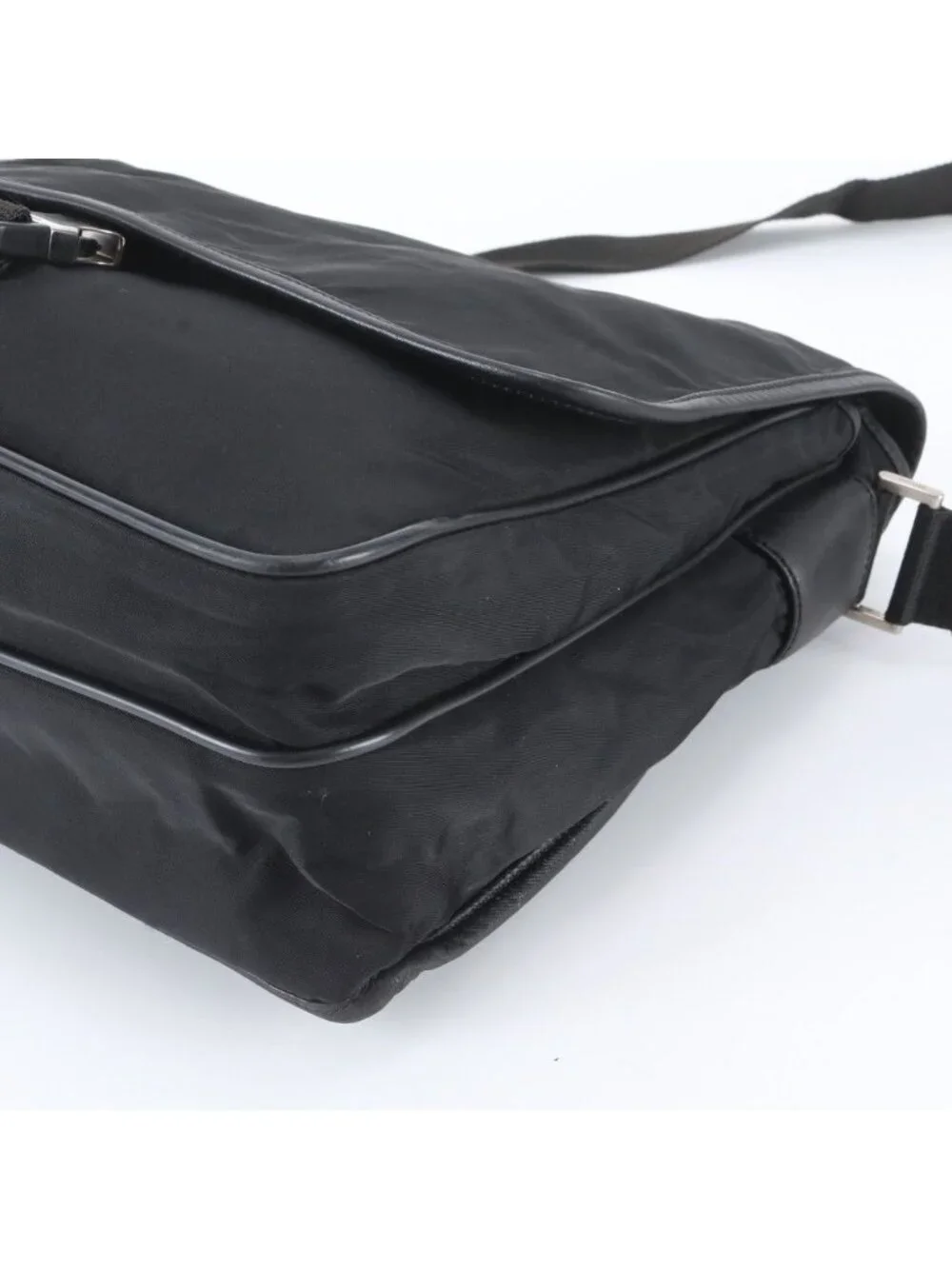 Prada White Tessuto Nylon Triangle Logo Leather Shoulder Bag Crossbody Business