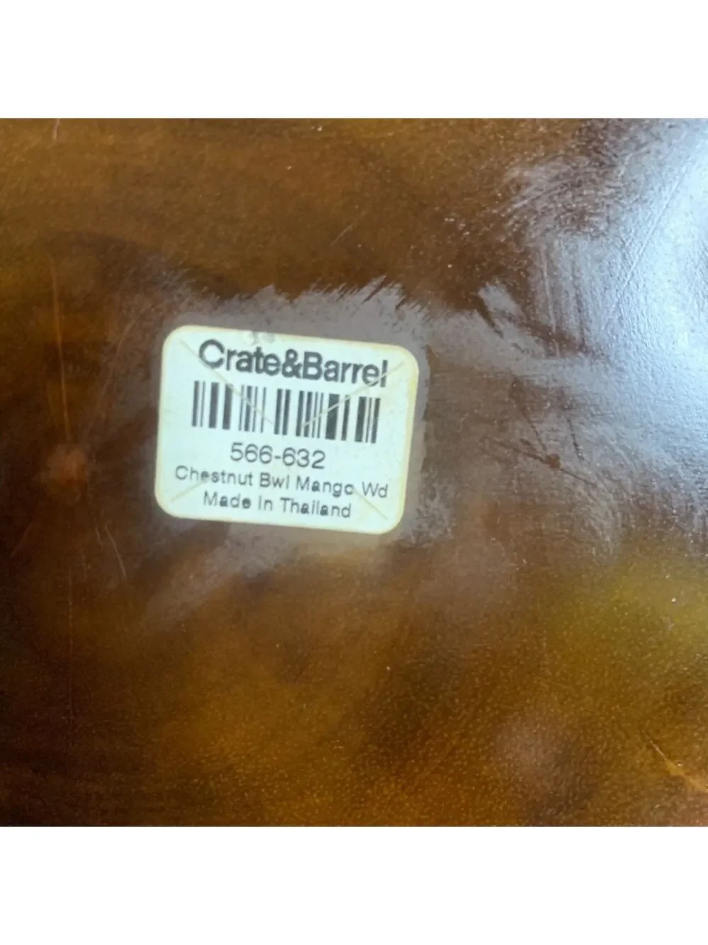 Crate and Barrel Vintage Large Solid Bowl Mango Wood in Chestnut Stain 10”x7”
