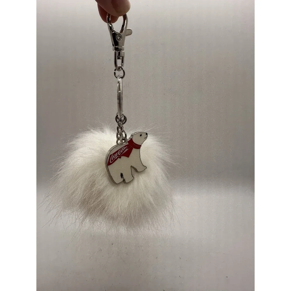 Coca-Cola Polar Bear Pom Pom‎ Keychain Faux Fur Bag Charm Clip