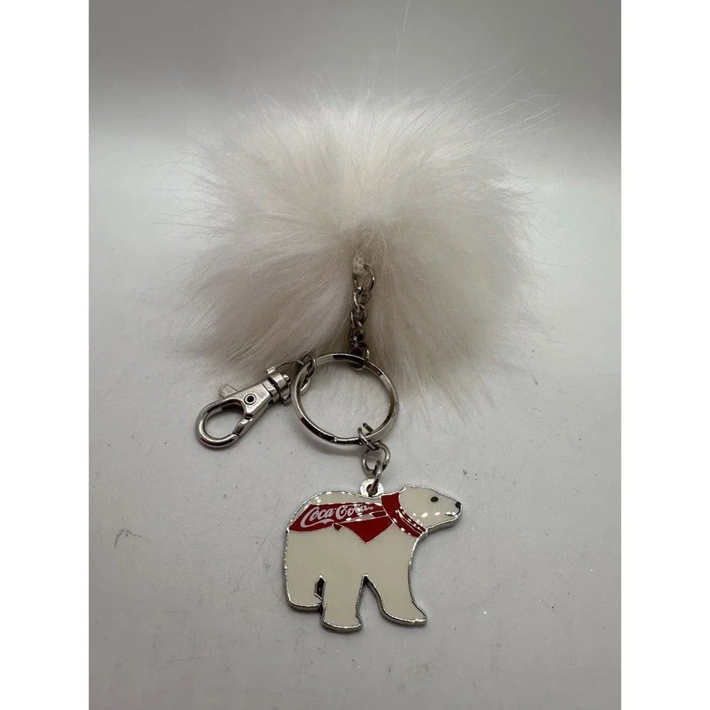 Coca-Cola Polar Bear Pom Pom‎ Keychain Faux Fur Bag Charm Clip