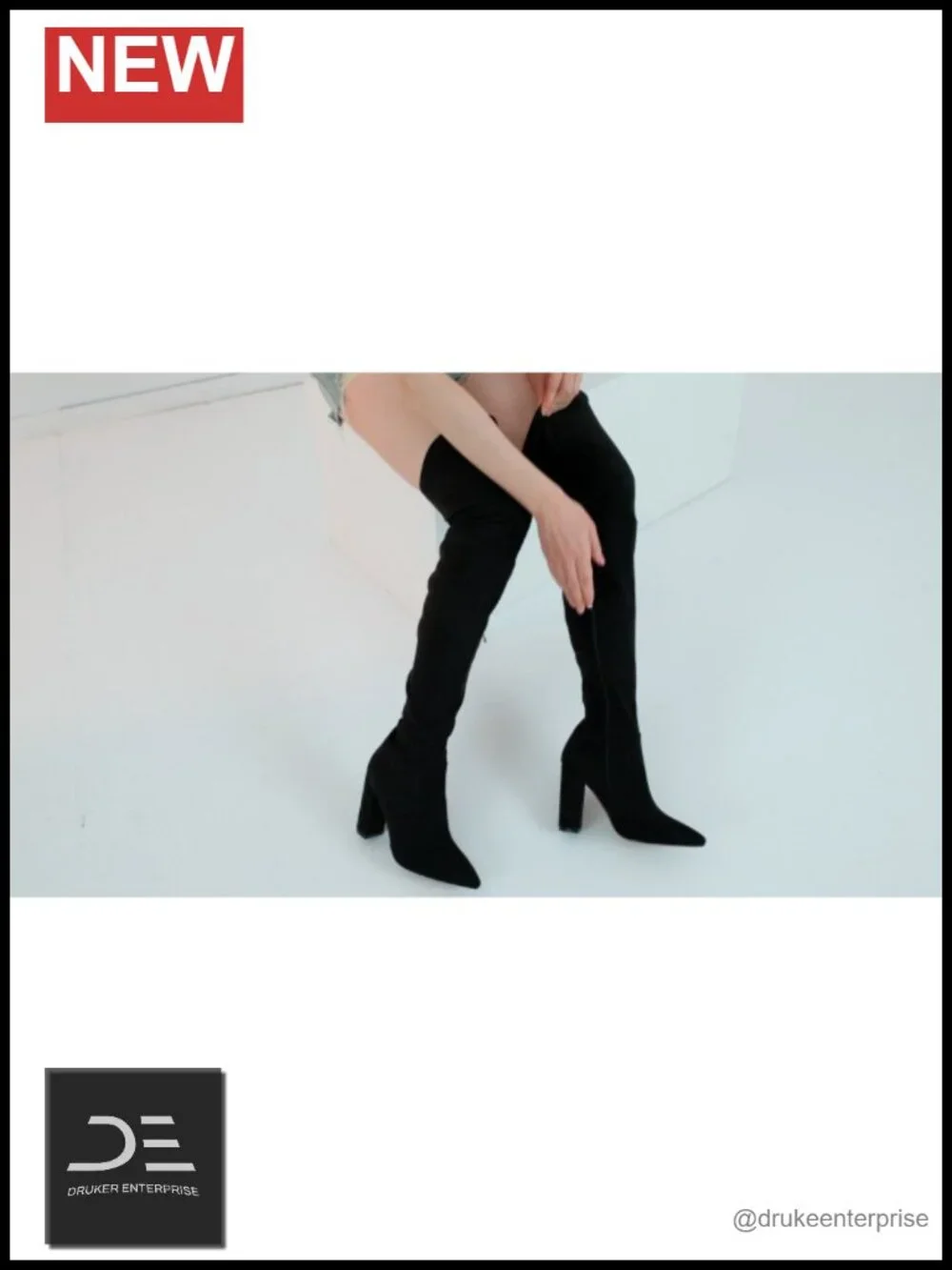 Over-the-Knee Boots 4 Inch Chunky Block Heel Pointed Toe Zipper